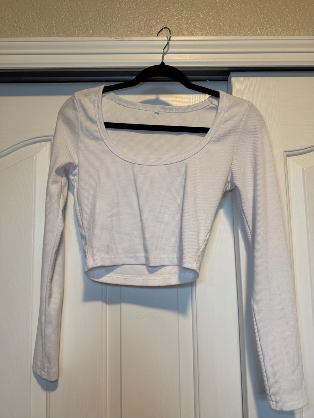 Amazon White Long-Sleeve Scoop Neck Crop Top